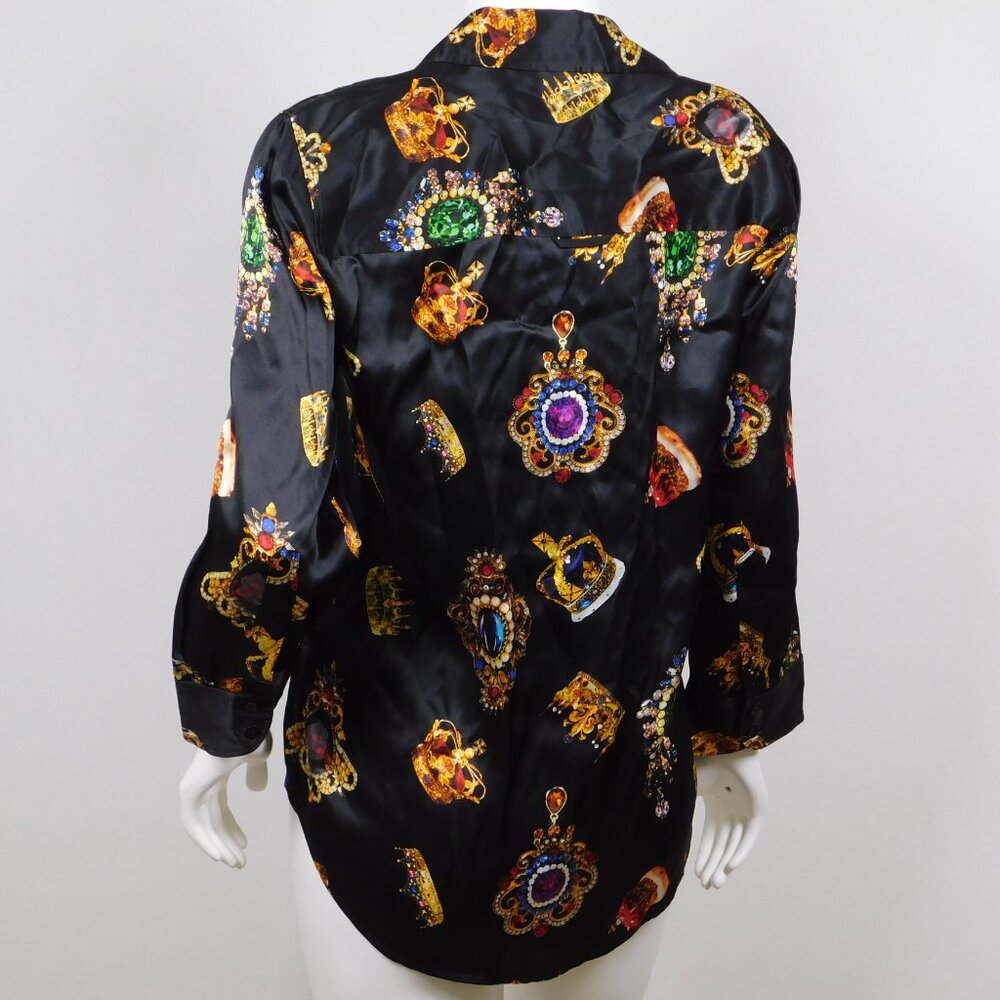 NEW L'AGENCE Dani Black Multi Medallion Silk Blouse M NWT - Picture 4 of 6